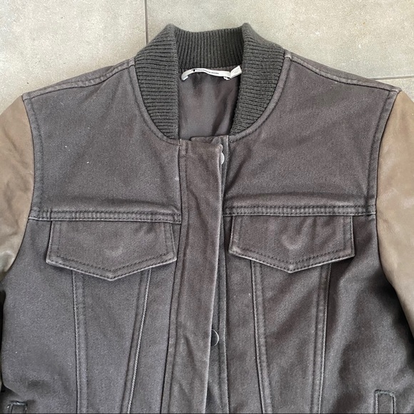 T by Alexander Wang bomber leather sleeve jacket - Picture 2 of 12